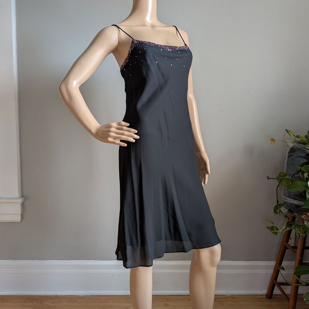 NWT Vintage Y2K Jump Apparel Black Mini Dress Rhinestone Size 5/6